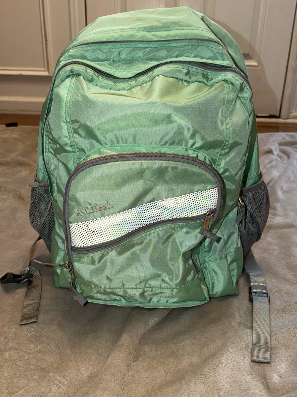 L.L. Bean Light Green Nylon Daypack with Reflective Accent